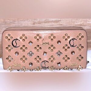Christian Louboutin Panettone Beige/blush Zip Around Wallet EC